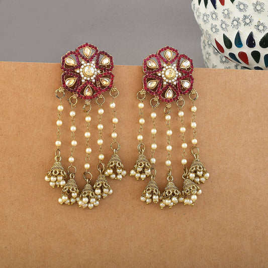 Rani Color Kundan Earrings