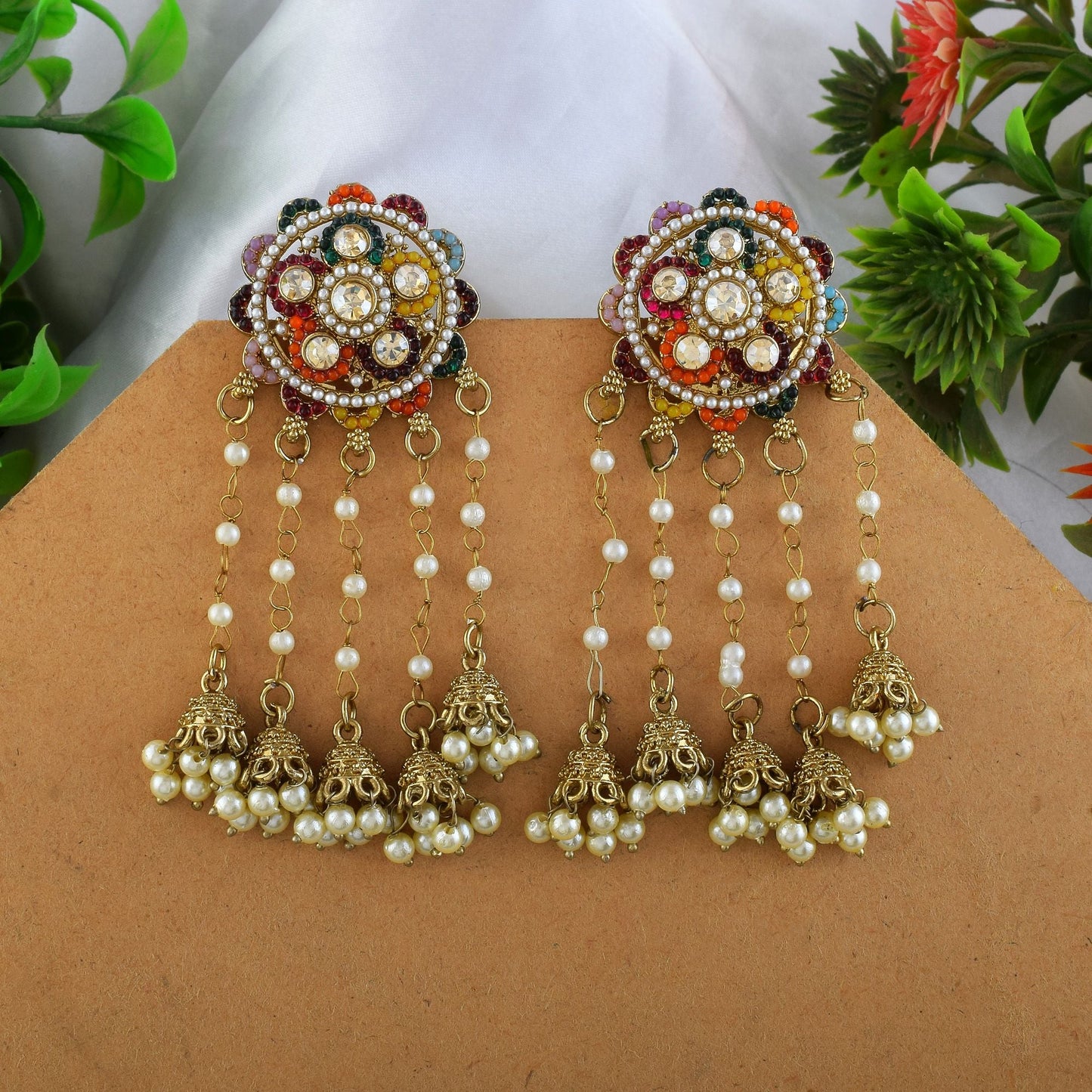 Mehrfarbige Kundan-Ohrringe