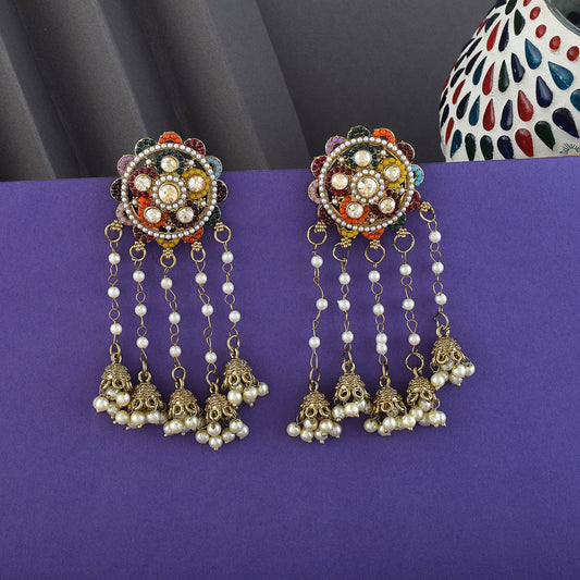 Multi Color Kundan Earrings