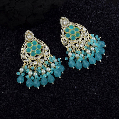 Firozi Color Kundan Earrings