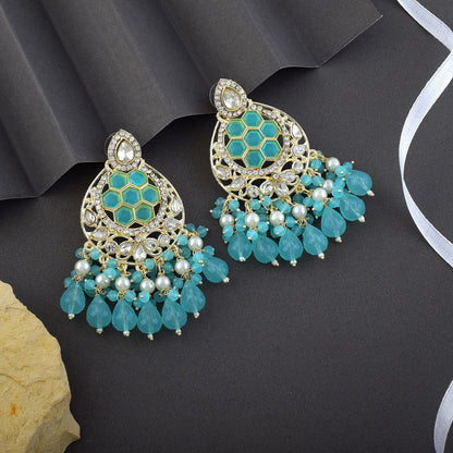 Firozi Color Kundan Earrings