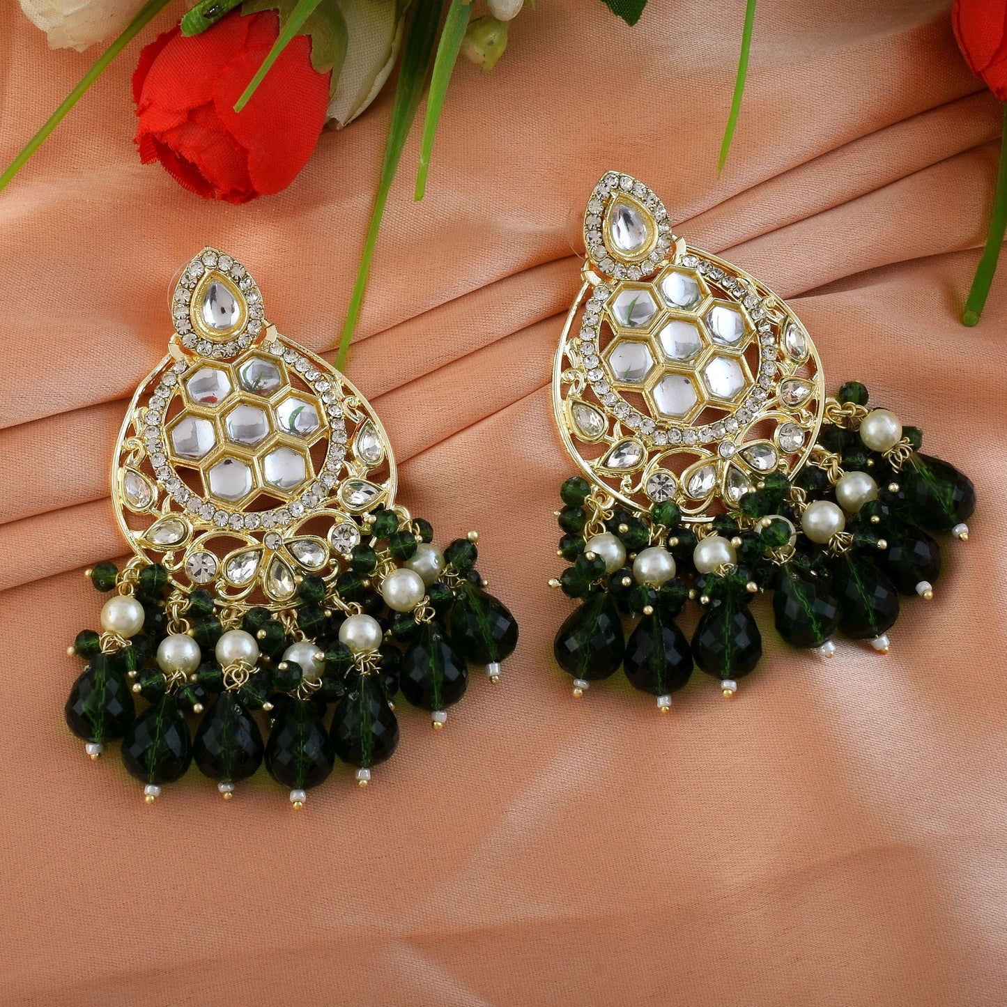 Green Color Kundan Earrings