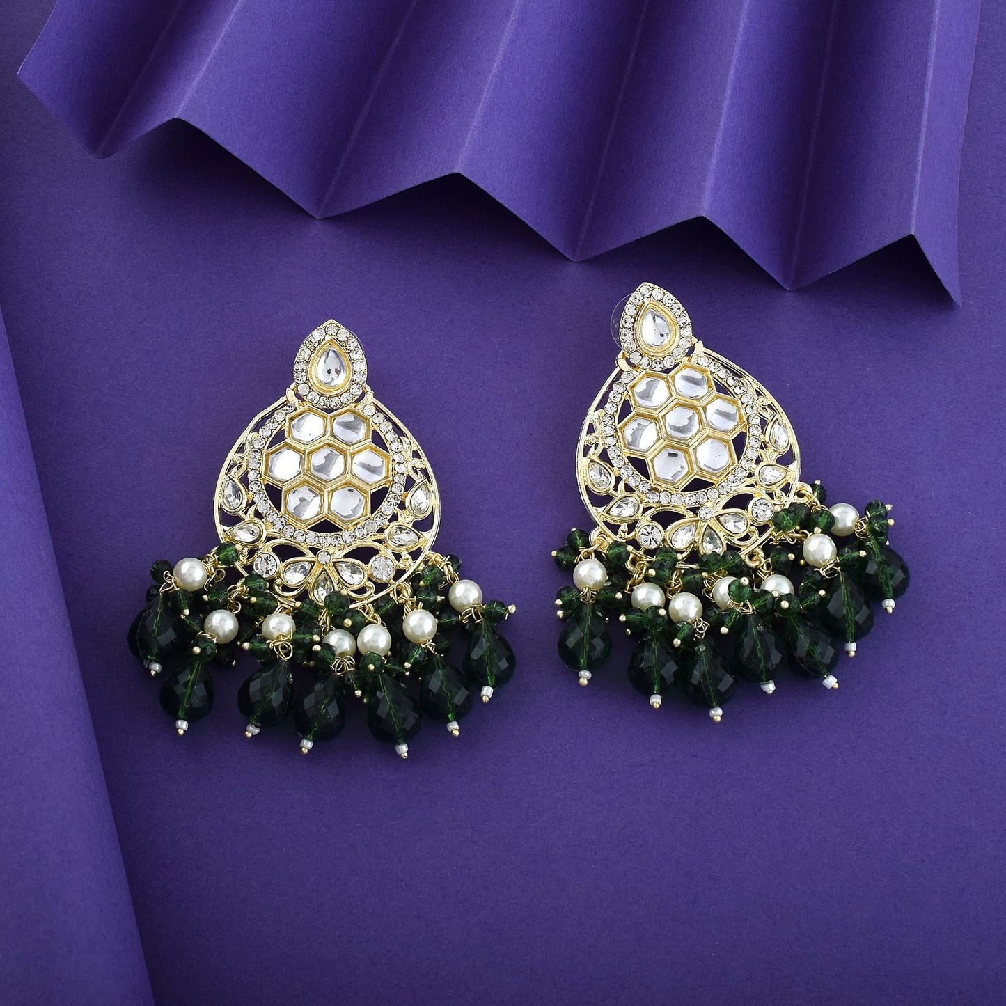 Green Color Kundan Earrings