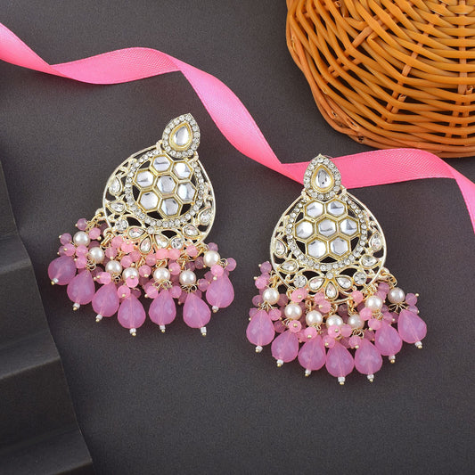 Pink Color Kundan Earrings