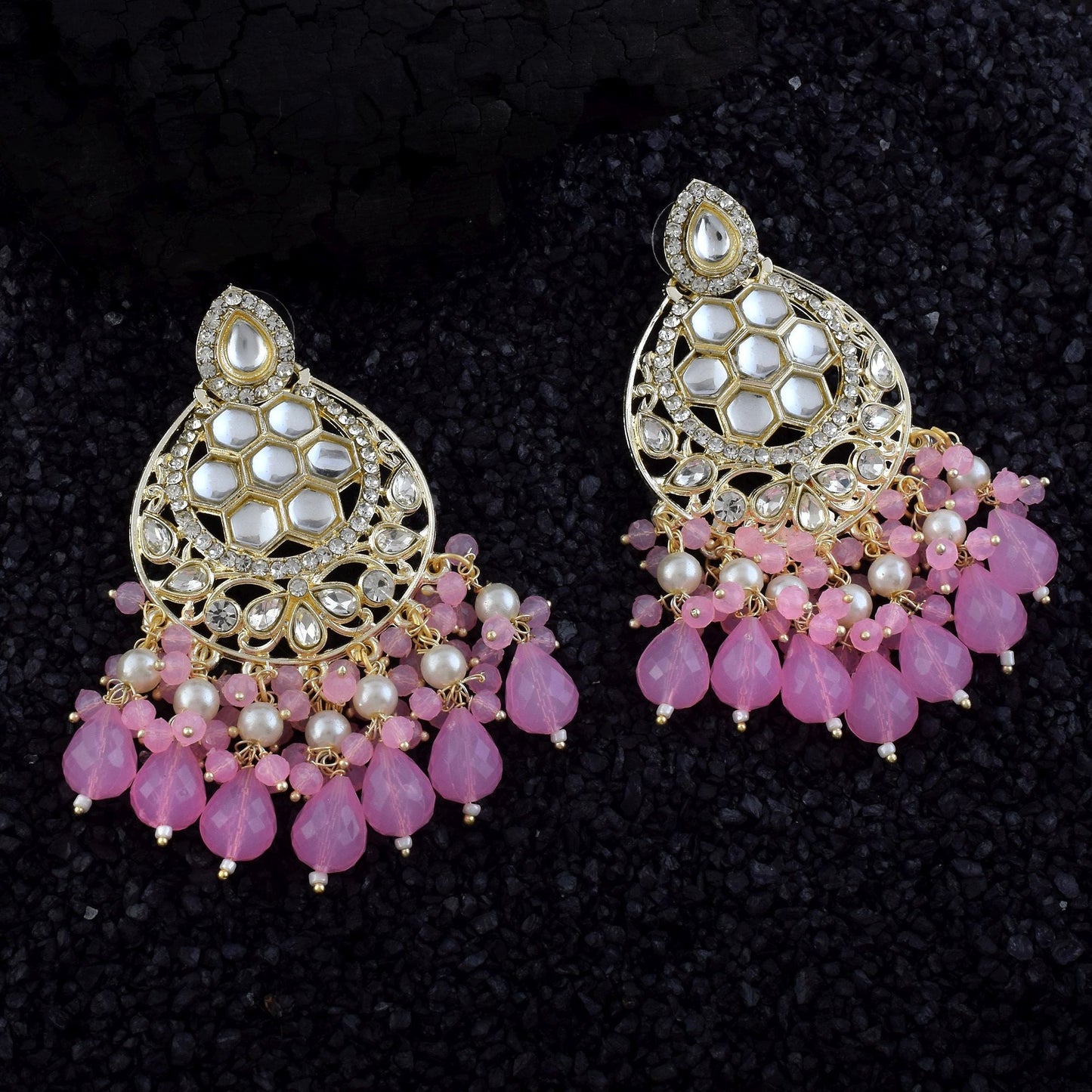 Pink Color Kundan Earrings