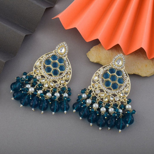 Rama Green Color Kundan Earrings