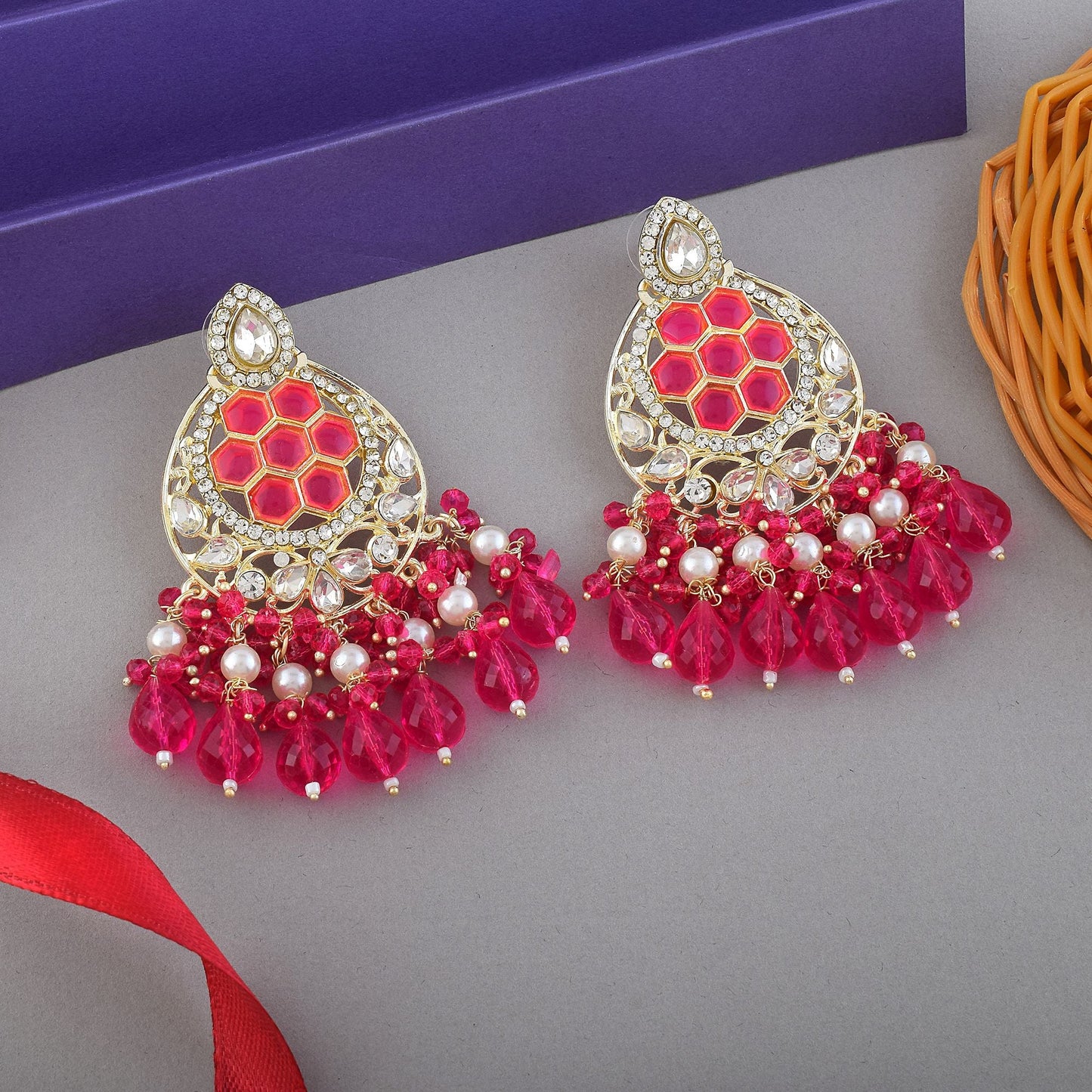 Rani Color Kundan Earrings