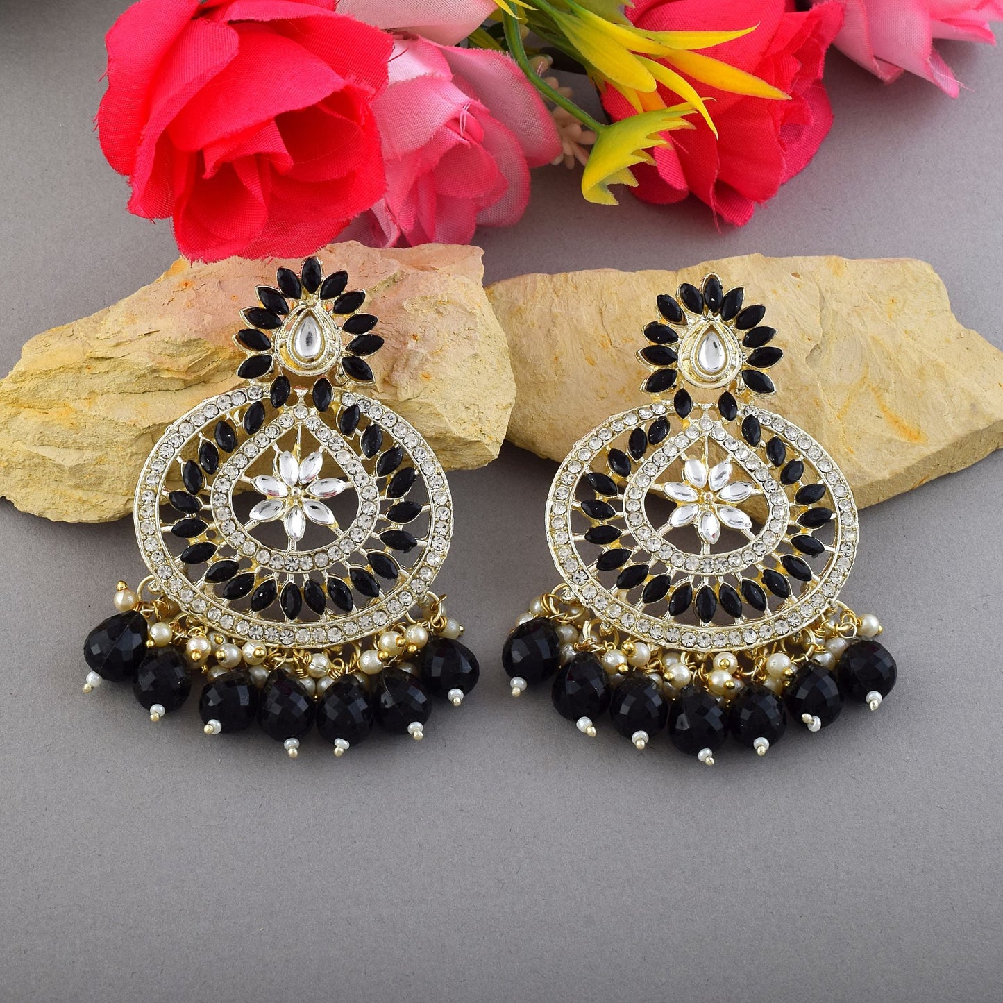 Black Color Kundan Earrings