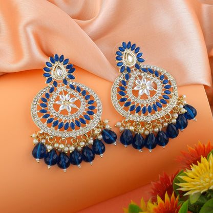 Blue Color Kundan Earrings