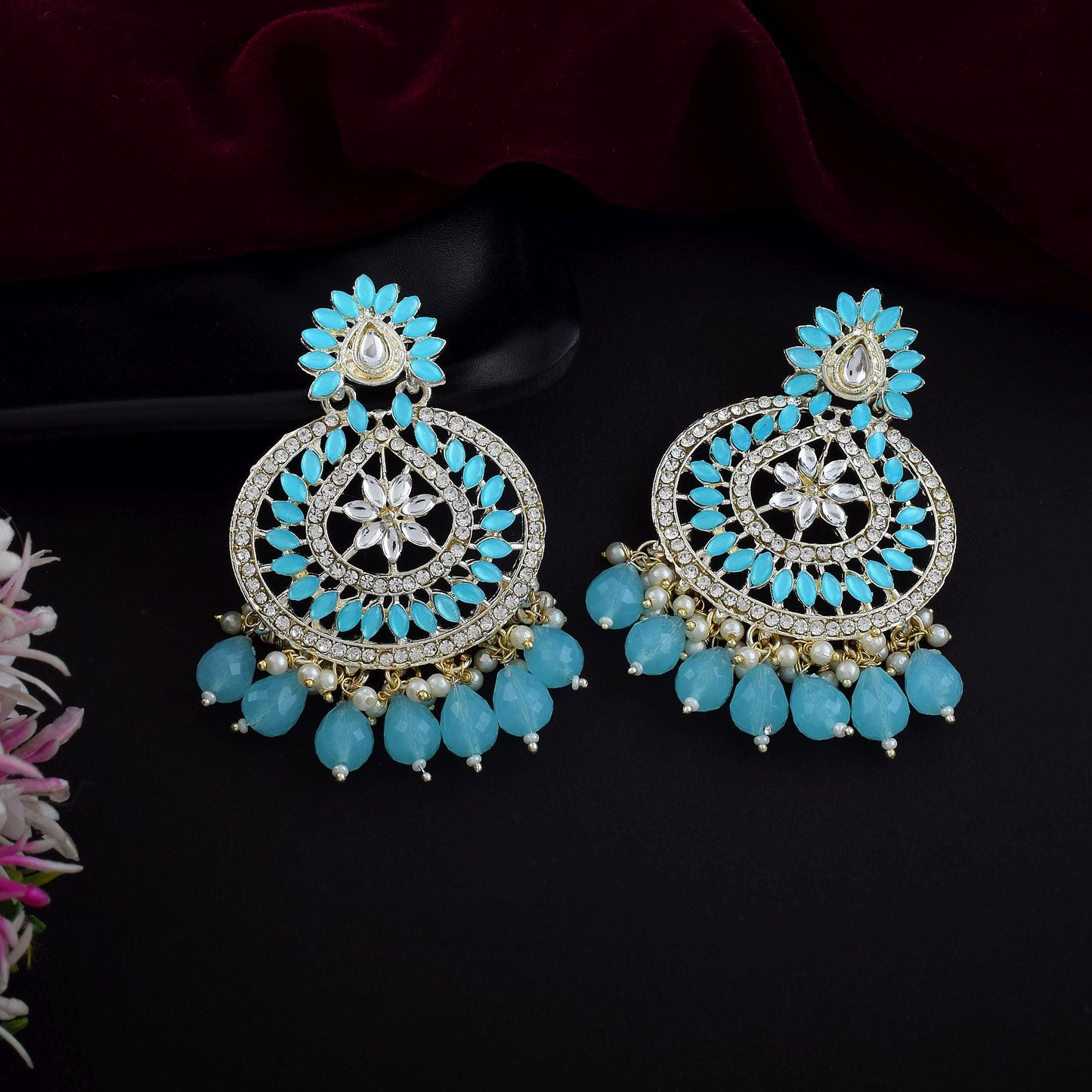 Firozi Color Kundan Earrings