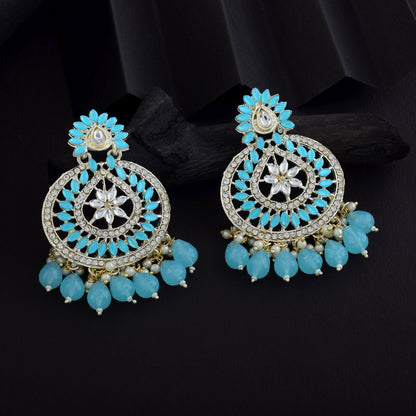 Firozi Color Kundan Earrings