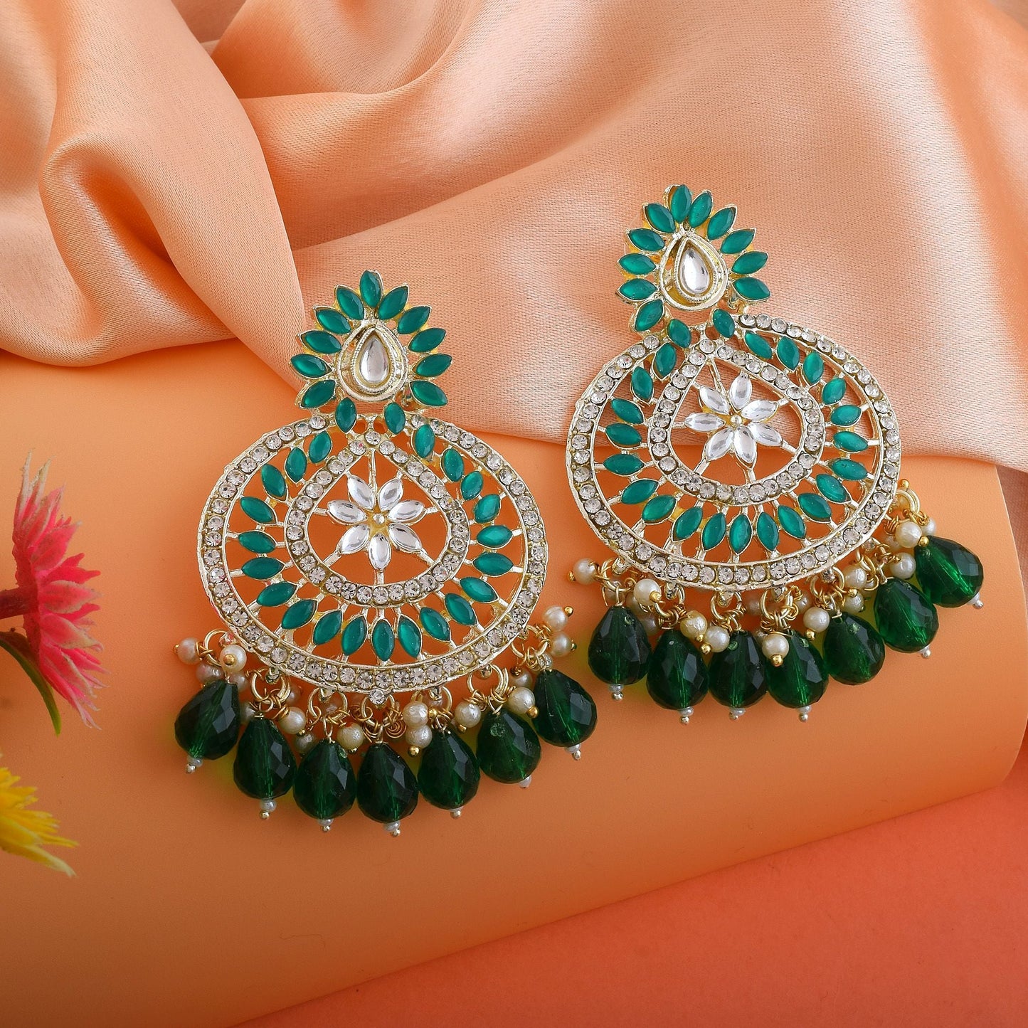 Grüne Kundan Ohrringe