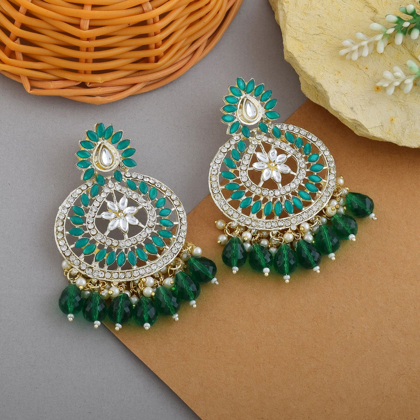 Grüne Kundan Ohrringe