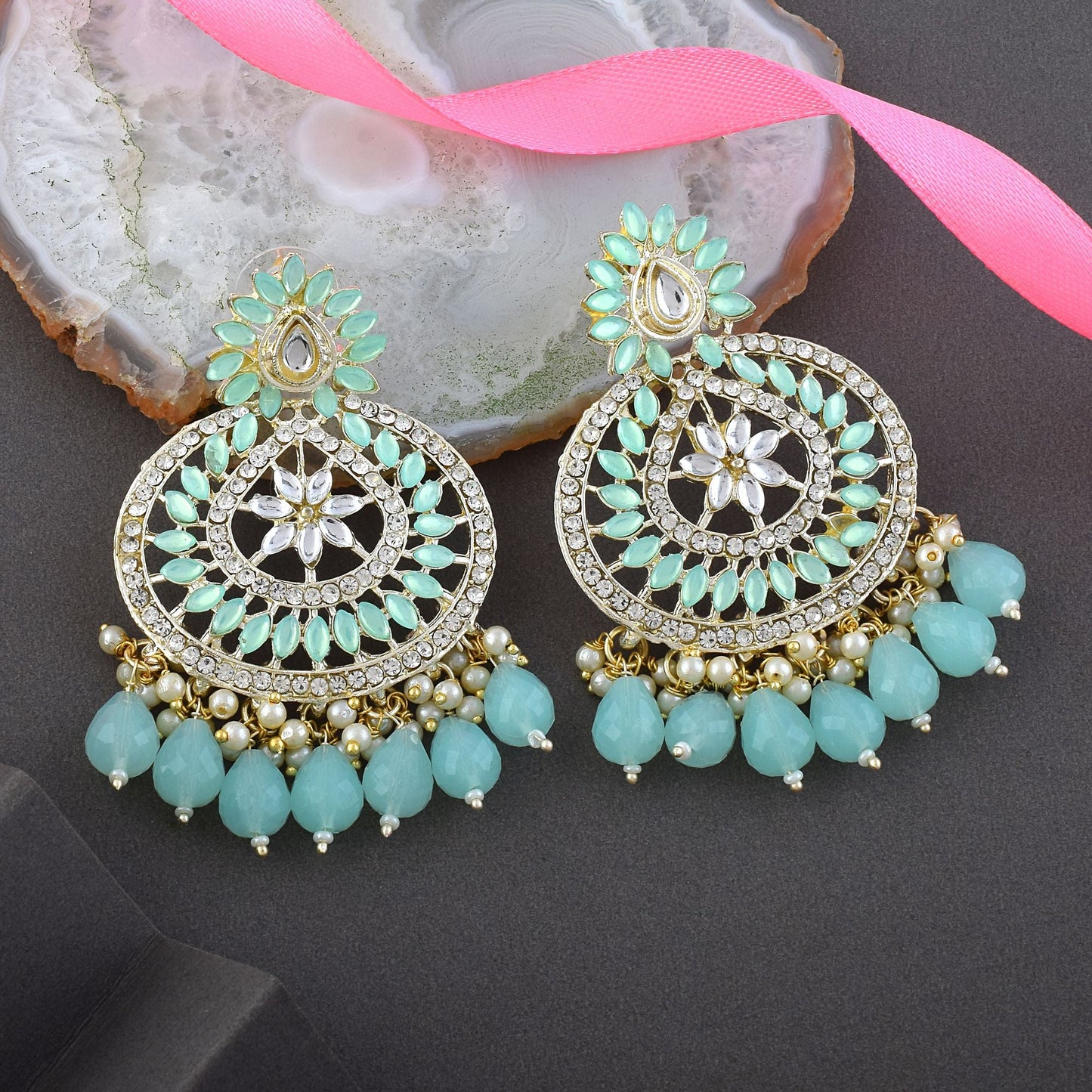 Light Green Color Kundan Earrings