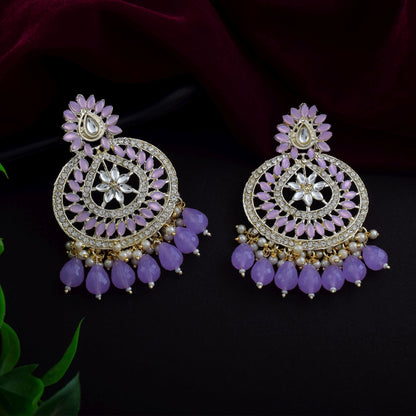 Light Purple Color Kundan Earrings