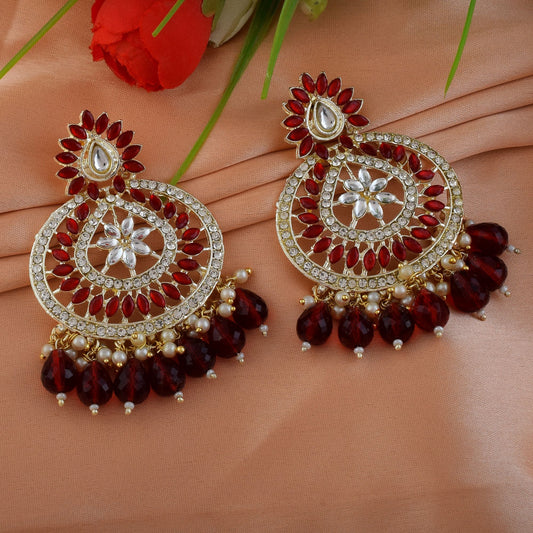 Maroon Color Kundan Earrings