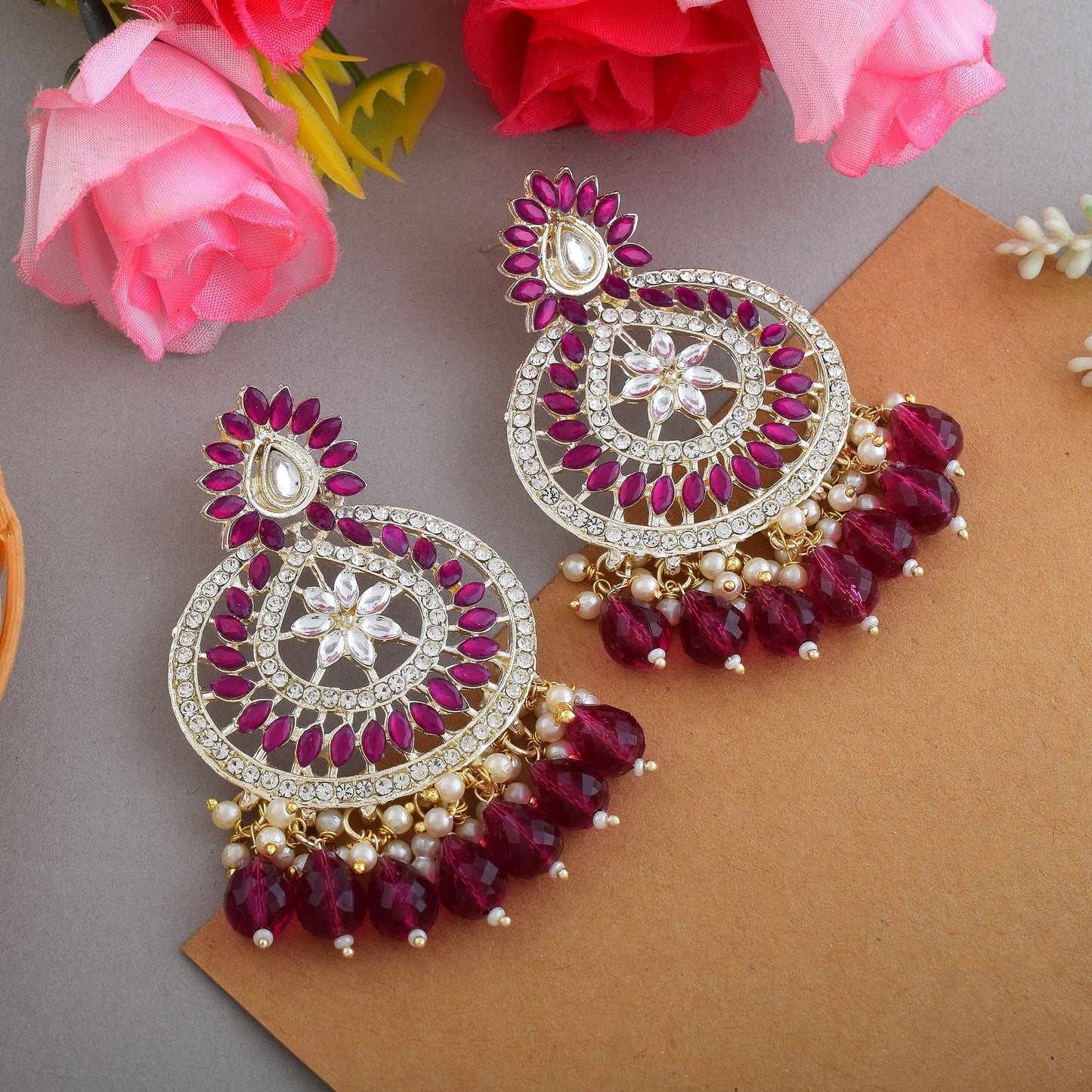 Purple Color Kundan Earrings