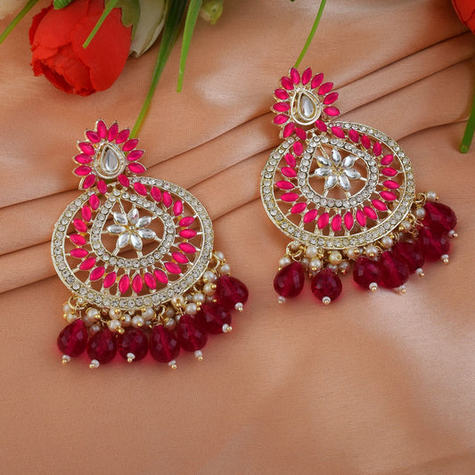 Rani Color Kundan Earrings