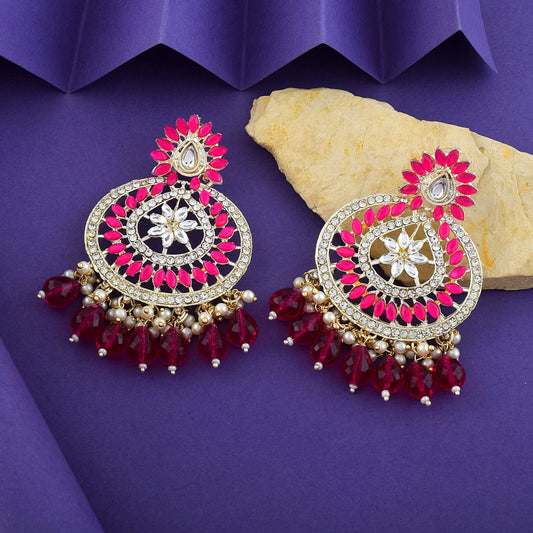 Rani Color Kundan Earrings
