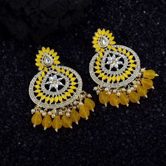 Yellow Color Kundan Earrings