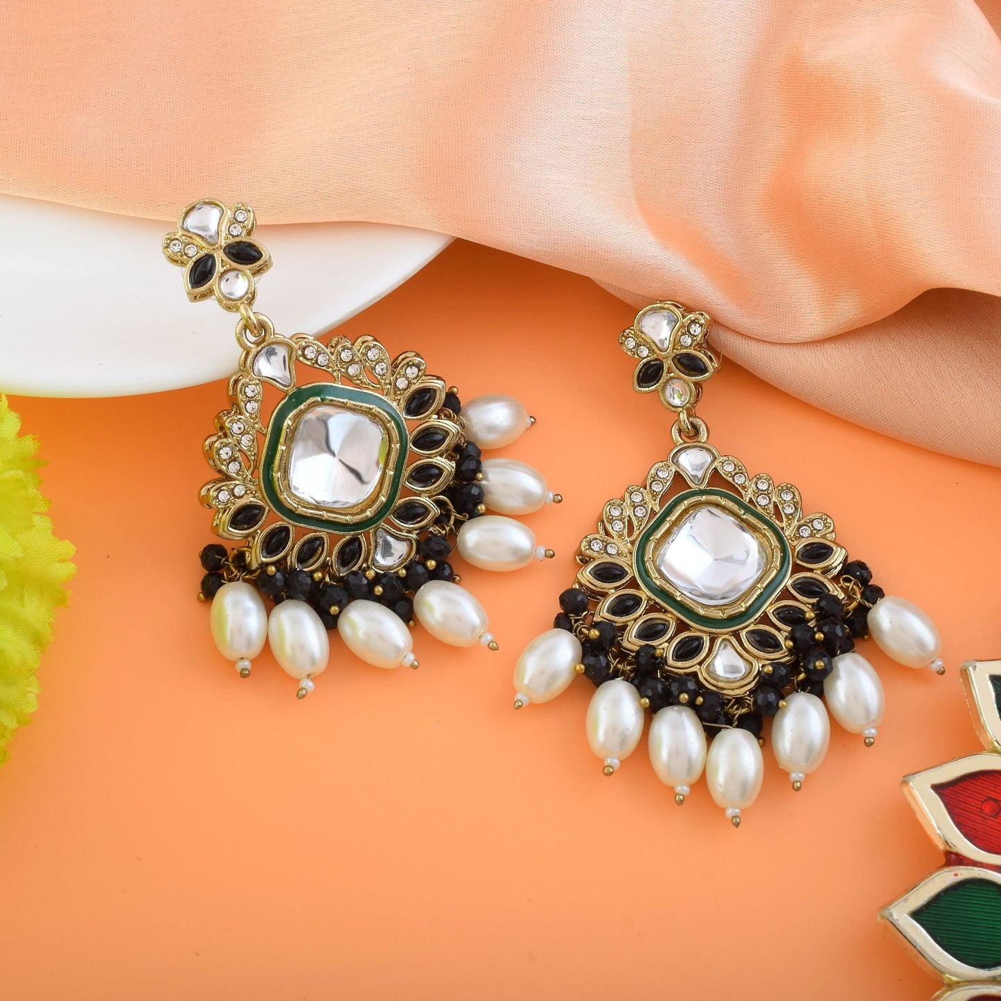 Black Color Kundan Earrings