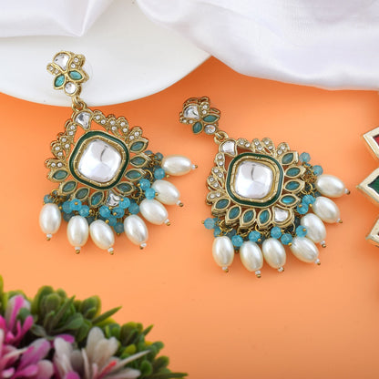 Firozi Color Kundan Earrings