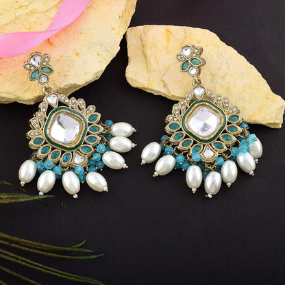 Firozi Color Kundan Earrings