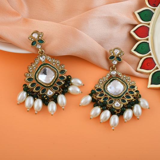 Green Color Kundan Earrings
