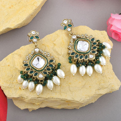 Green Color Kundan Earrings