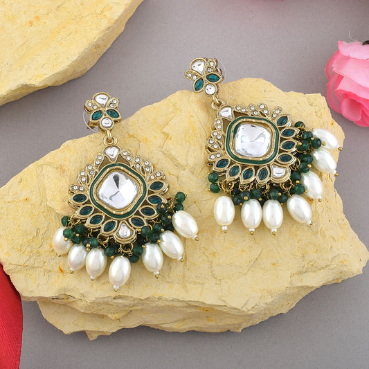 Green Color Kundan Earrings