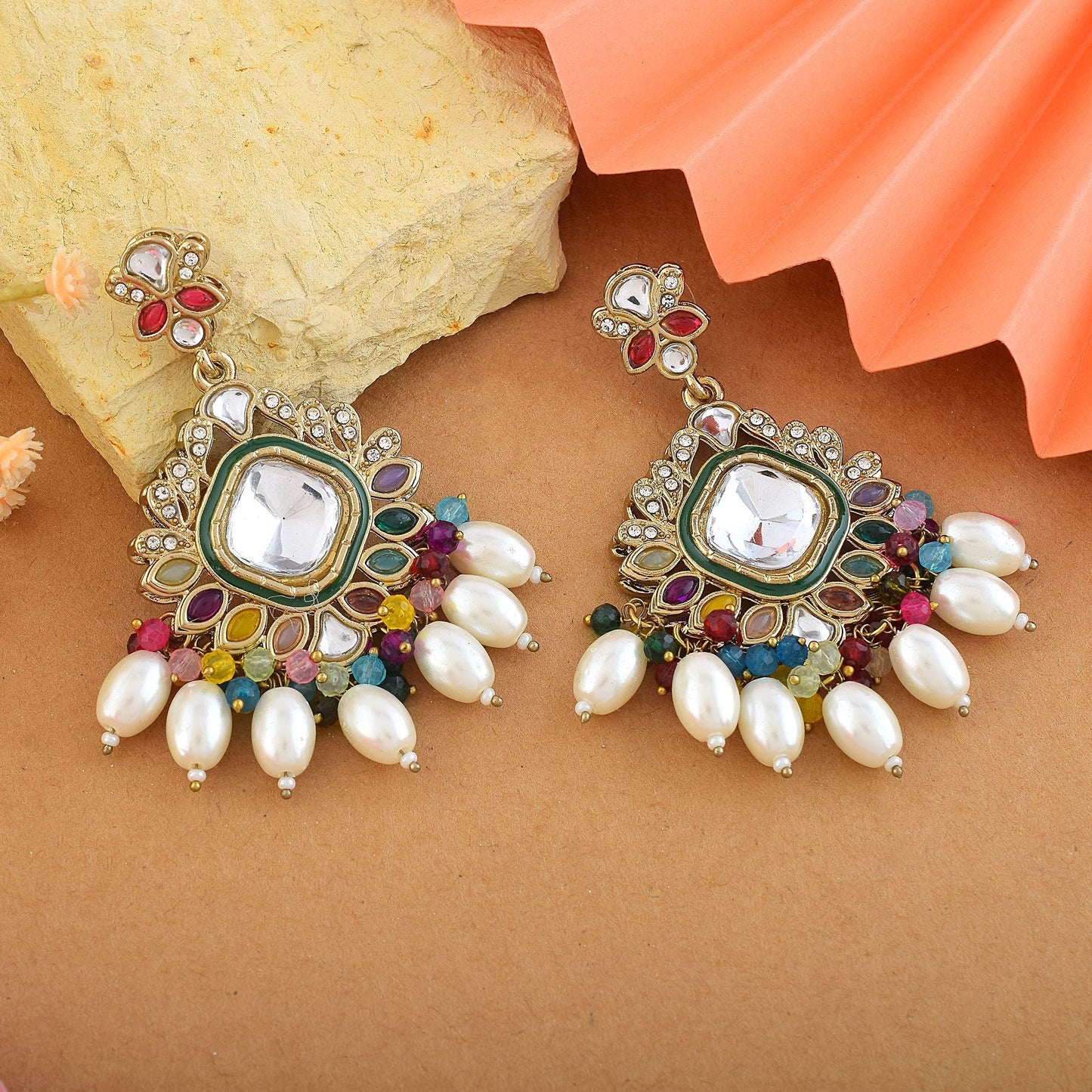 Multi Color Kundan Earrings