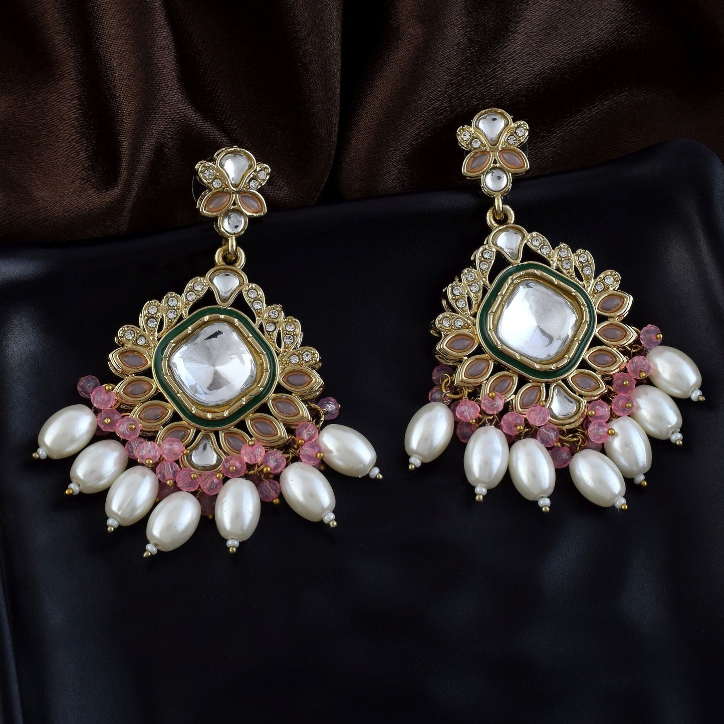 Pink Color Kundan Earrings