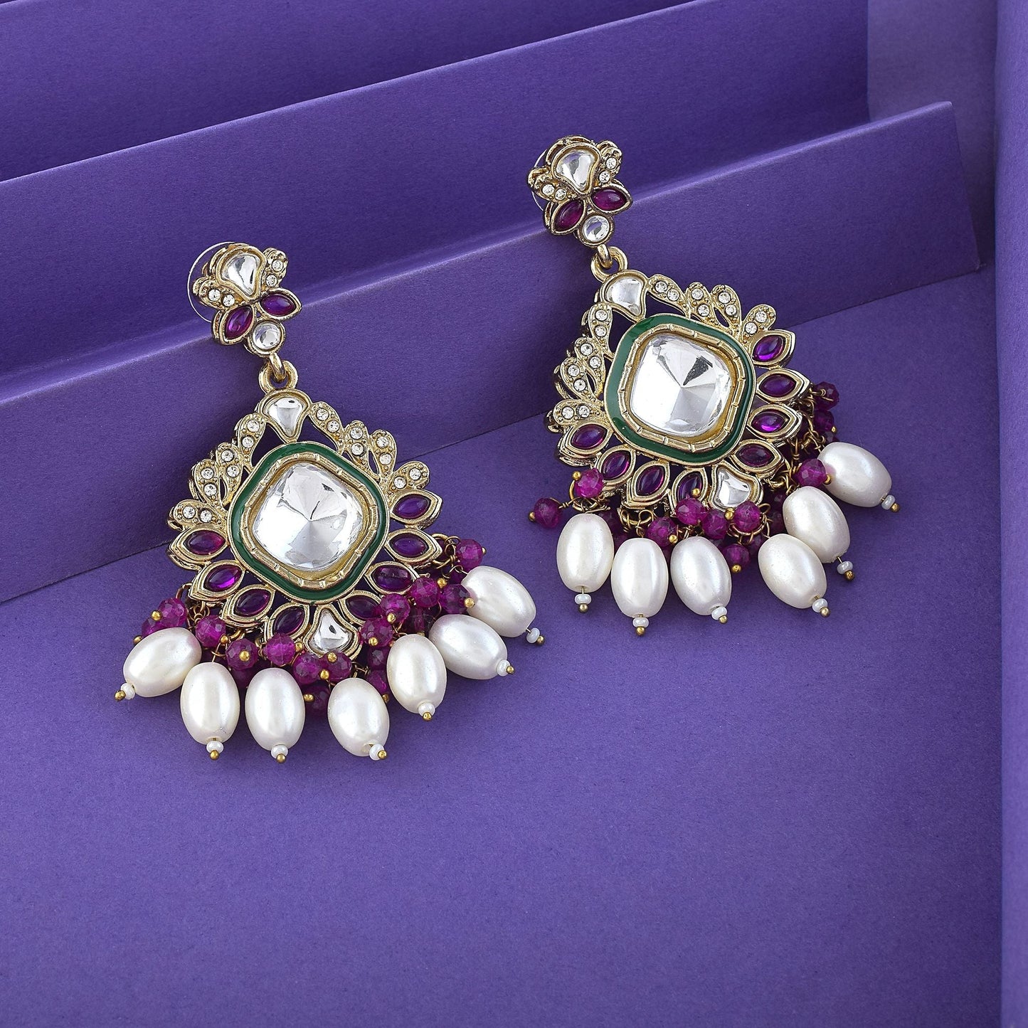 Purple Color Kundan Earrings