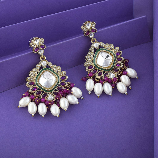 Purple Color Kundan Earrings