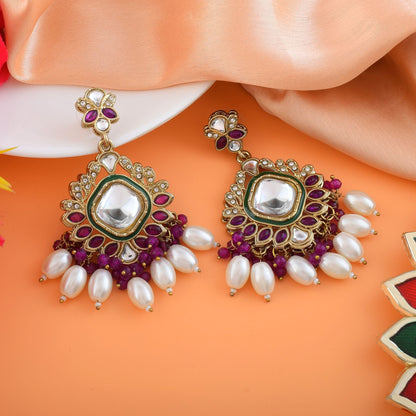 Purple Color Kundan Earrings