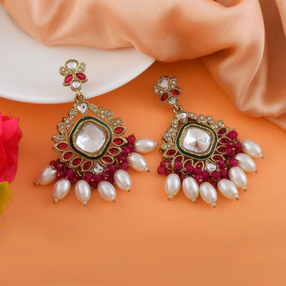 Rani Color Kundan Earrings