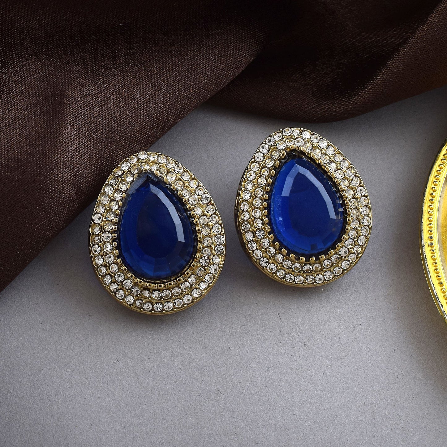Blue Color Stud Kundan Earrings