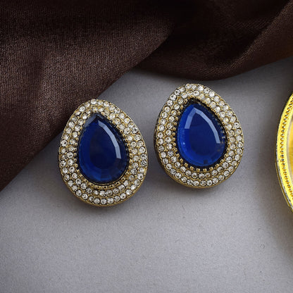 Blue Color Stud Kundan Earrings