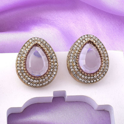Lavender Color Stud Kundan Earrings