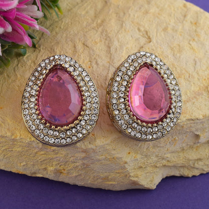 Rosafarbene Kundan-Ohrstecker