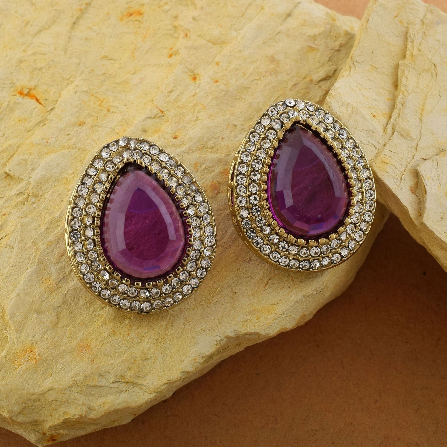 Purple Color Stud Kundan Earrings