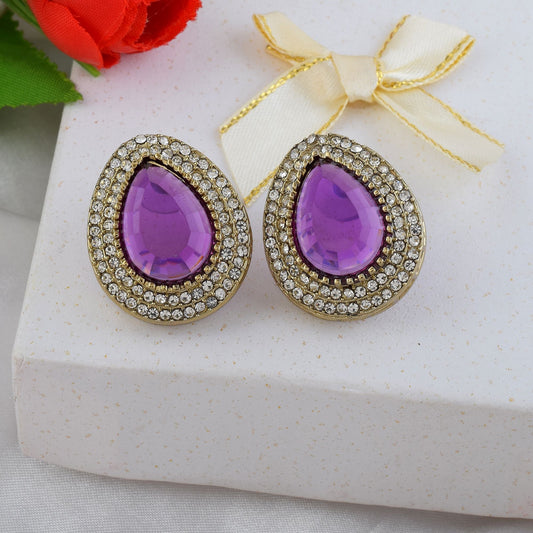 Purple Color Stud Kundan Earrings