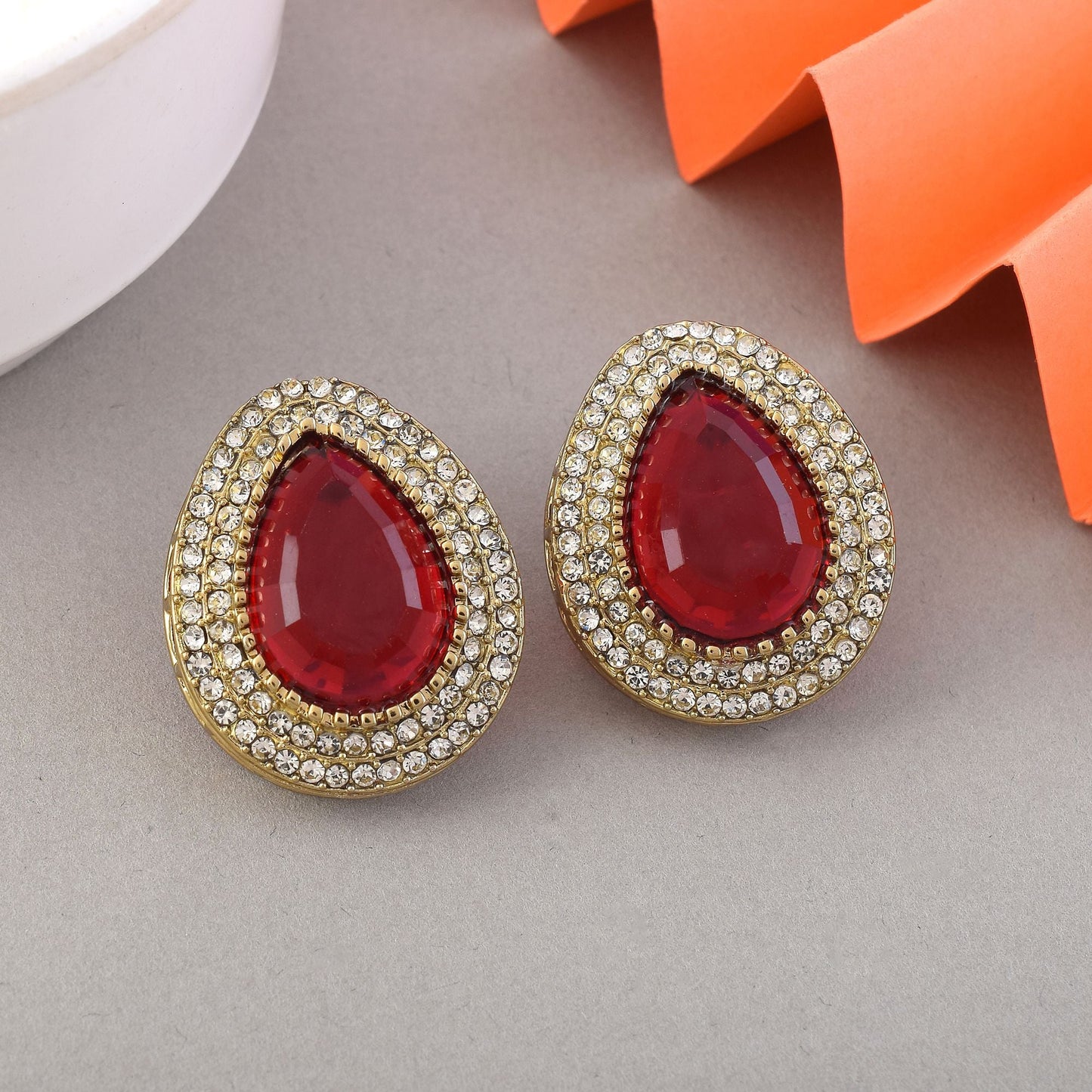 Red Color Stud Kundan Earrings