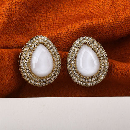 White Color Stud Kundan Earrings