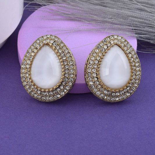 White Color Stud Kundan Earrings