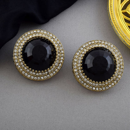 Black Color Stud Kundan Earrings