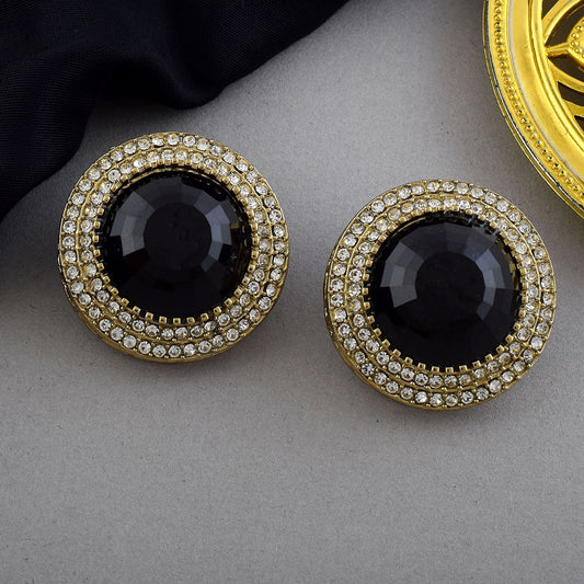 Black Color Stud Kundan Earrings