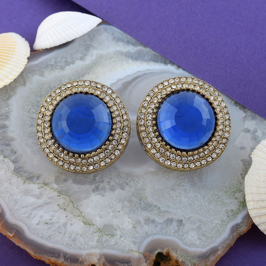 Blue Color Stud Kundan Earrings