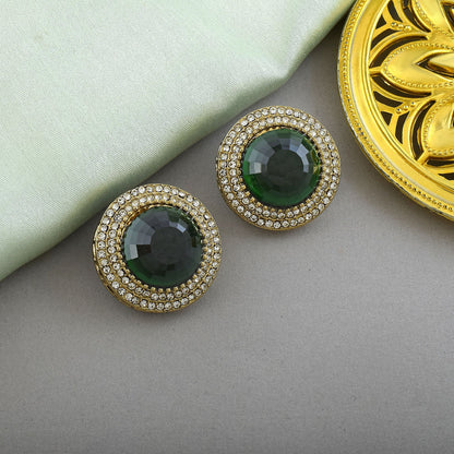 Green Color Stud Kundan Earrings