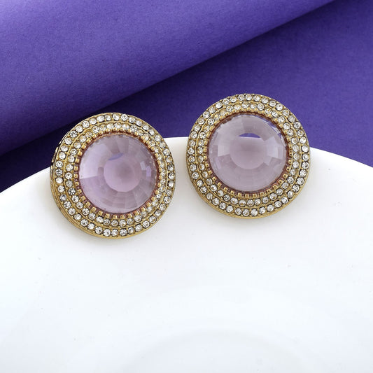 Lavender Color Stud Kundan Earrings